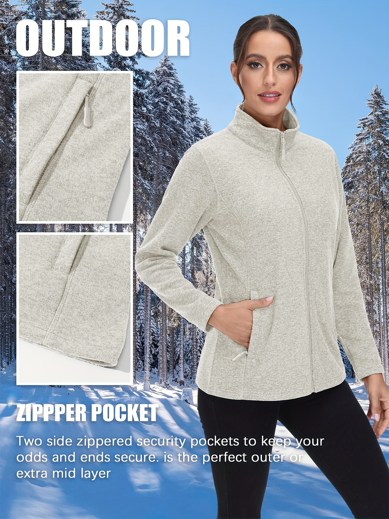 womens plus size fleece jacket full zip stand collar casual jacket autumn and winter warm coat lightweight jacket 2 zipper pockets wear office to school home outdoor activities large size fleece jacket details 6