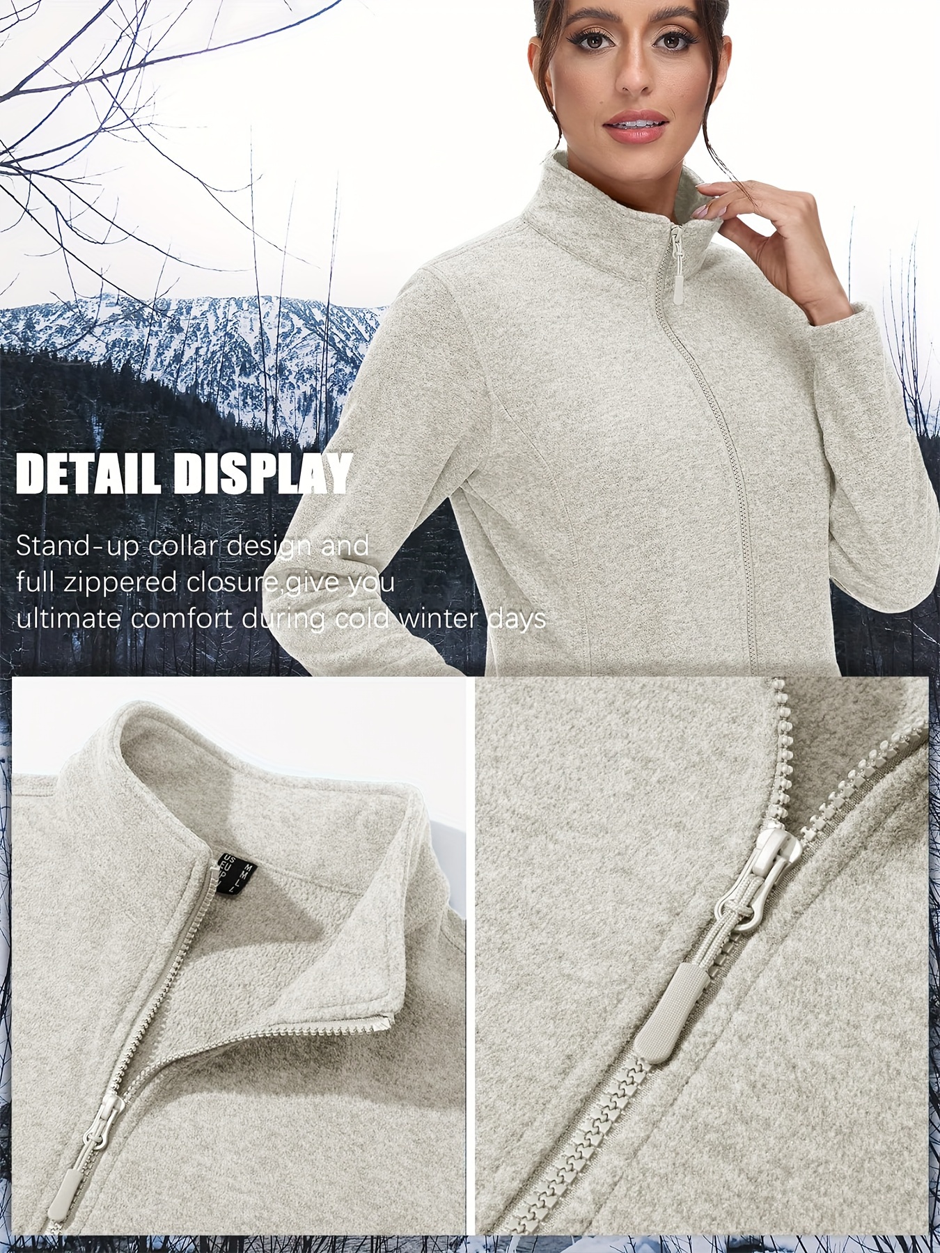 womens plus size fleece jacket full zip stand collar casual jacket autumn and winter warm coat lightweight jacket 2 zipper pockets wear office to school home outdoor activities large size fleece jacket details 7