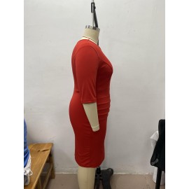 Plus Size Crew Neck Bodycon Dress, Elegant 3/4 Sleeve Midi Dress For Party, Women's Plus Size Clothing