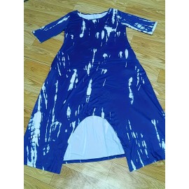 Plus Size Tie Dye Loose Dress, Elegant Half Sleeve Split Dress For Spring & Summer, Women's Plus Size Clothing