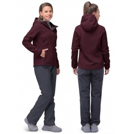 Softshell Jacket for Women, Casual Plush Lined Warm Hooded Windproof Coat with Adjustable Hood and Drawcord Hem for Winter Fall Outdoor Hiking