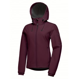 Softshell Jacket for Women, Casual Plush Lined Warm Hooded Windproof Coat with Adjustable Hood and Drawcord Hem for Winter Fall Outdoor Hiking