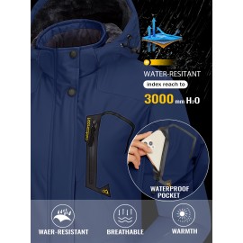 Large-size Women's Waterproof Soft-shell Ski Jacket with Fleece Lining, Hooded, Multiple Pockets, Warm, Comfortable, Bright Colors, Plus-size Coat for Outdoor Sports, Snowsports, Snowboarding, Hiking, Mountaineering, Camping, Daily Casual Work