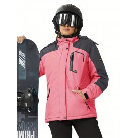 Large-size Women's Waterproof Soft-shell Ski Jacket with Fleece Lining, Hooded, Multiple Pockets, Warm, Comfortable, Bright Colors, Plus-size Coat for Outdoor Sports, Snowsports, Snowboarding, Hiking, Mountaineering, Camping, Daily Casual Work