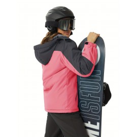 Large-size Women's Waterproof Soft-shell Ski Jacket with Fleece Lining, Hooded, Multiple Pockets, Warm, Comfortable, Bright Colors, Plus-size Coat for Outdoor Sports, Snowsports, Snowboarding, Hiking, Mountaineering, Camping, Daily Casual Work