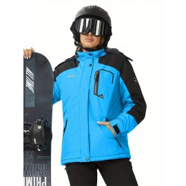 Large-size Women's Waterproof Soft-shell Ski Jacket with Fleece Lining, Hooded, Multiple Pockets, Warm, Comfortable, Bright Colors, Plus-size Coat for Outdoor Sports, Snowsports, Snowboarding, Hiking, Mountaineering, Camping, Daily Casual Work