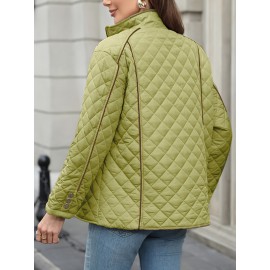 Women's Oversized Polyester Coat, Casual Hug Fit, Small Stand Collar, Long Sleeve, Zipper Closure, Autumn And Winter Warm Coat