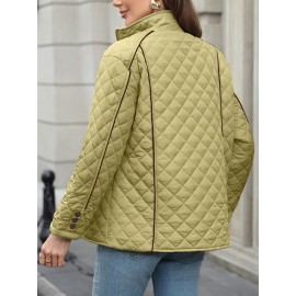 Women's Oversized Polyester Coat, Casual Hug Fit, Small Stand Collar, Long Sleeve, Zipper Closure, Autumn And Winter Warm Coat