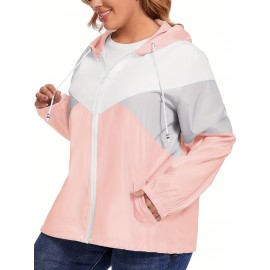Plus Size Raincoat, Women Water Resistant Rain Jacket, Packable, Outdoor Hooded Windbreaker For Women