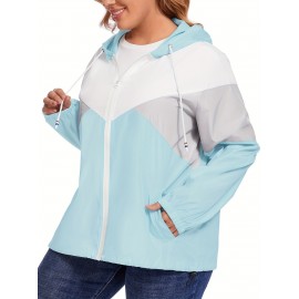 Plus Size Raincoat, Women Water Resistant Rain Jacket, Packable, Outdoor Hooded Windbreaker For Women