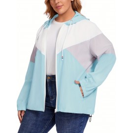 Plus Size Raincoat, Women Water Resistant Rain Jacket, Packable, Outdoor Hooded Windbreaker For Women