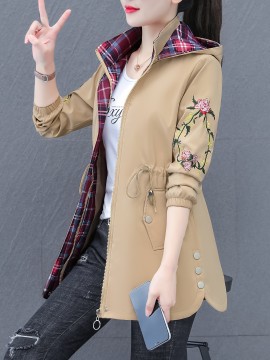 Plus Size Women's Floral Pattern Jacket - Casual Hooded Long Sleeve Outerwear with Zipper Front and Relaxed Fit
