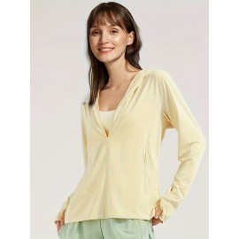 Women's Plus Size Solid Lightweight Hooded Sports Jacket, Spring/Summer, Pockets