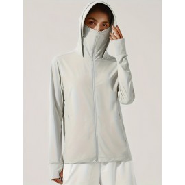 Women's Plus Size Solid Lightweight Hooded Sports Jacket, Spring/Summer, Pockets