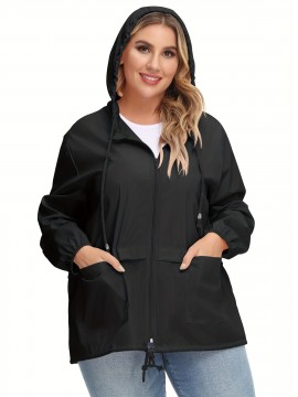 Plus Size Raincoat Women Water Resistant Rain Jacket Packable Outdoor Hooded Windbreaker