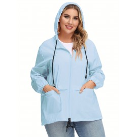 Plus Size Raincoat Women Water Resistant Rain Jacket Packable Outdoor Hooded Windbreaker
