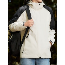Women's Plus Size Outdoor 3-in-1 Jacket, Colorblock Waterproof Hooded Zip-up Windbreaker, Ideal For Autumn/Winter Hiking & Sports