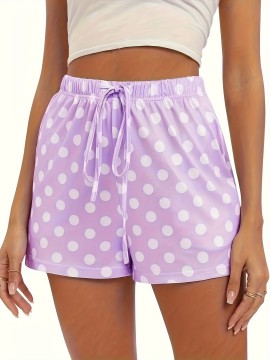 Lace Up Polka Dot Print Shorts, Casual Loose Shorts For Spring & Summer, Women's Clothing