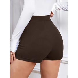 High Waist Womens Shorts - Fashionable Solid Color with Eye-Catching Buttons - Comfy Casual Style for Everyday Wear - A Trendy Closet Essential