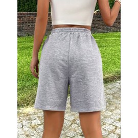 Stretchy Slant Pocket Drawstring Shorts - Ultra-Comfy Casual Elastic Waist Shorts with Micro Elasticity for Spring & Summer - Womens Polyester Solid Color Knit Fabric Shorts with Lace Up Closure and Machine Washable Design