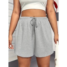 Solid Color Drawstring Shorts, Vacation Loose Shorts For Spring & Summer, Women's Clothing